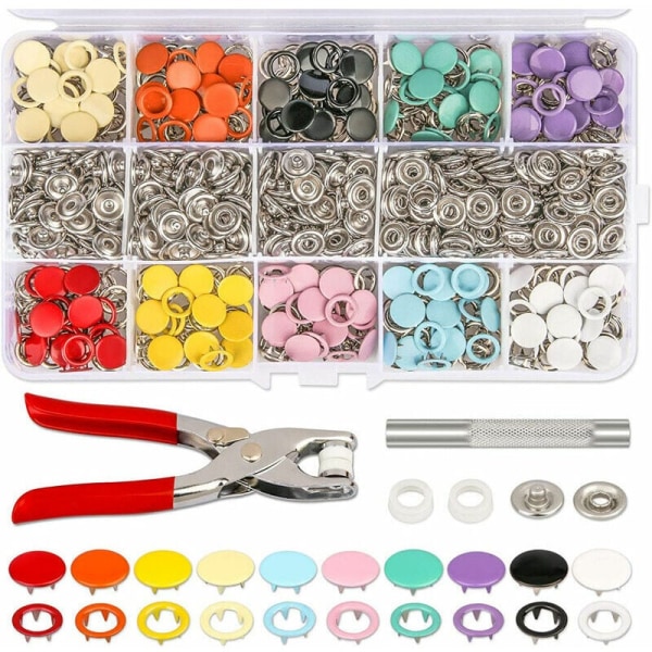 200 pcs Chrome Snap Buttons Kit + Metal Pliers Tool 100 Creaux Bu