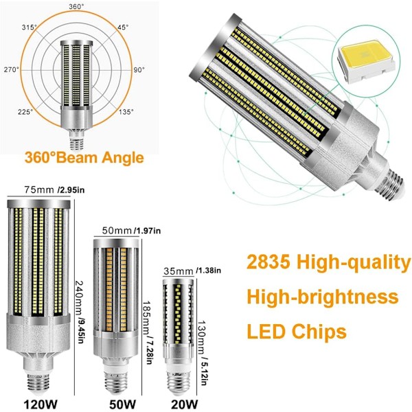 50W LED-maissilamppu, erittäin kirkas E27/E39/E40 kattovalaisin,