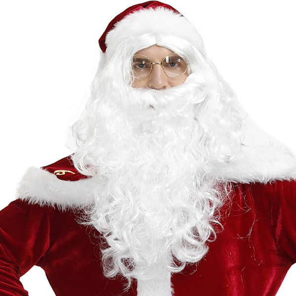 Julemandssæt med skæg og paryk, hvid julemandsparyk og skæg, one-size