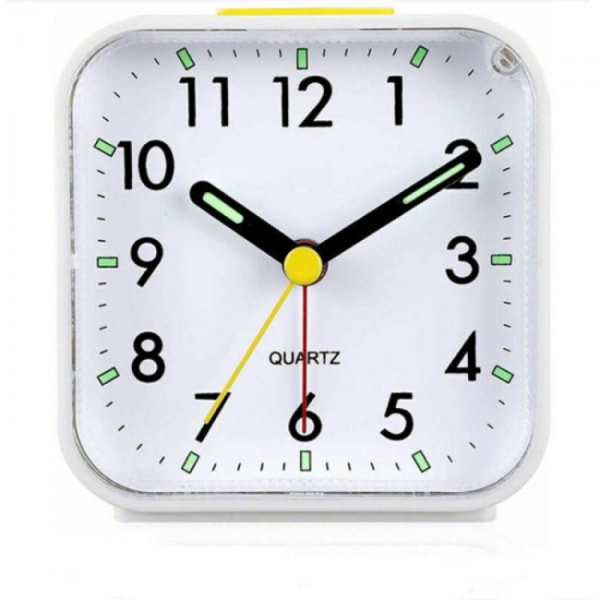 White, Silent analog alarm clock without ticking, gentle wake-up,