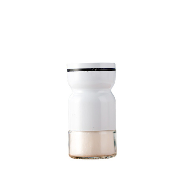 Hvidt salt- og pebersæt i glas med justerbar hældetud