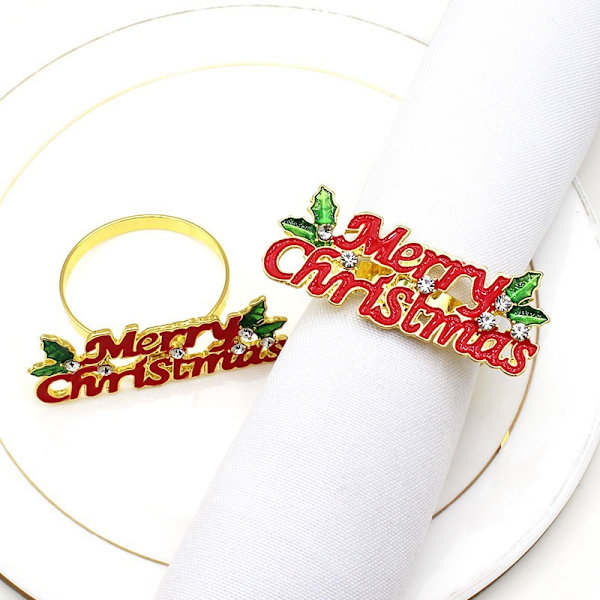 6 stk., \"Glædelig Jul\" Metallic Servietring i Klæde, Servietspænde