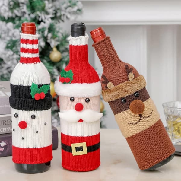 3PCS Juledekorative Julemann Vinflaskedeksel, Julevin