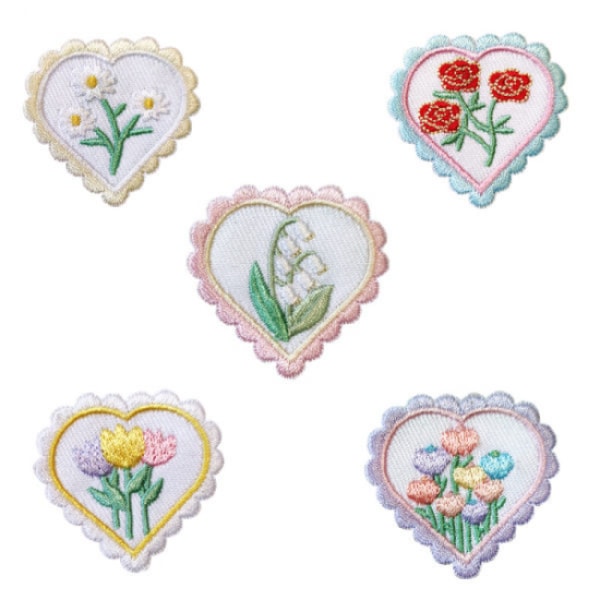 5 stk. kærlighed broderi patch, broderi selvklæbende patches