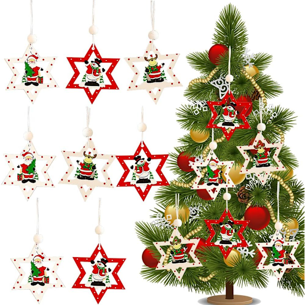 Julgranshängen i trä 18 st julgransprydnader i trä