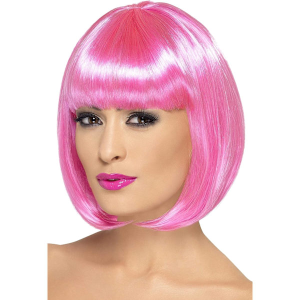 Peruk, 12 tum, rosa, kort bob med unika lugg