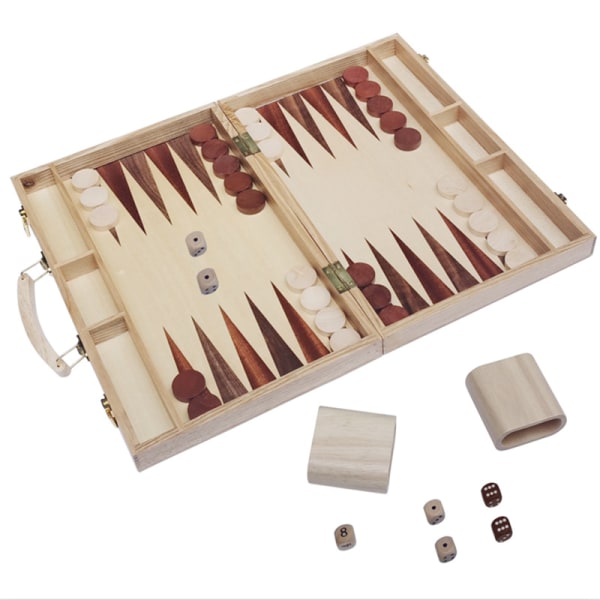 Avancerat backgammon- set med inbäddat trä i trä. Klassisk Foldi