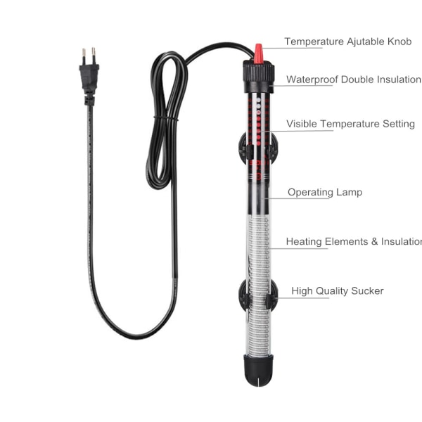 1 stk 25W akvarievarmer, automatisk termoregulering, EU-stik