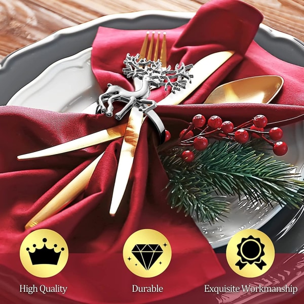 12 st julren servettringar, 6 CM Silver Älg Servetthållare