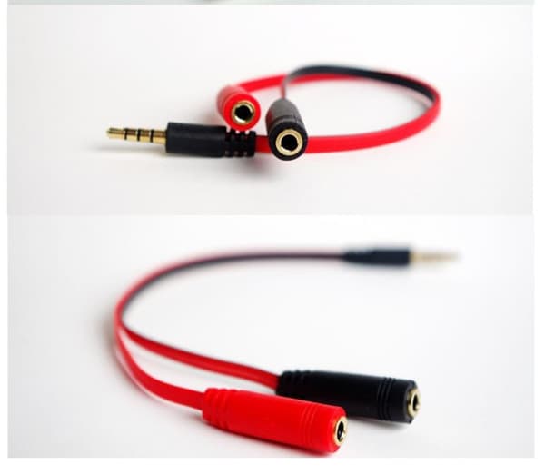 (Rød+Sort) Hovedtelefon Splitter Headset Adapter Y Splitter Kabel St