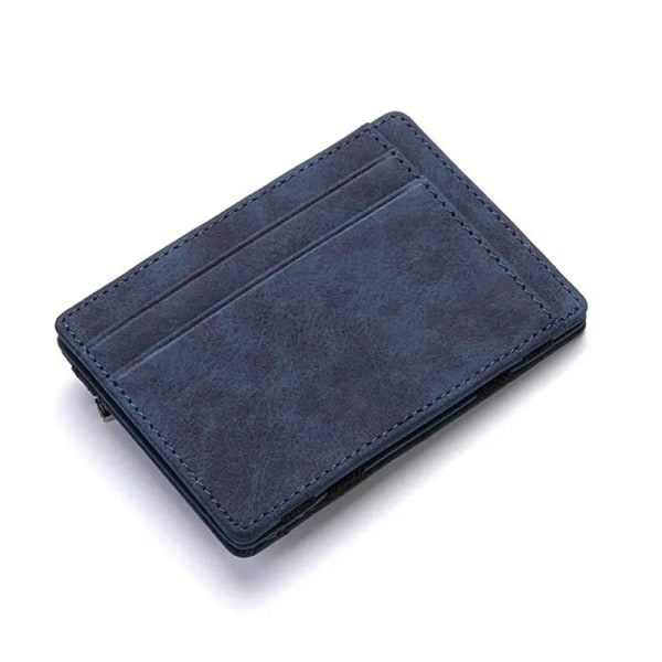 Blå, ultrafin magic miniplånbok i PU-läder för män, vägg med dragkedja