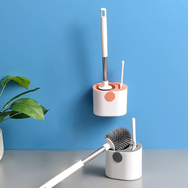 (Harmaa) Silikoni WC-harja ja pidike Kylpyhuone Pehmeä WC-harja