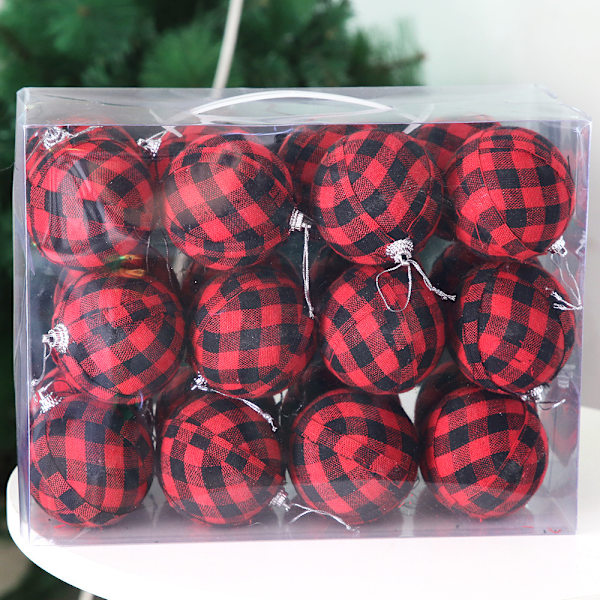 24 stk. 7 cm Plaid Stofbolde Julekugler Stofbetræk Hangi