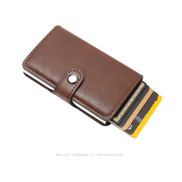 （brun）Brun RFID NFC-skyddad plånbokskortinnehavare 5 st kort (G