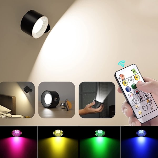 RGB-färgad magnetisk vägglampa med fjärrkontroll (svart skal thr