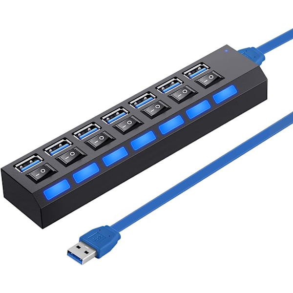 Moniporttinen USB-jakaja, 7-porttinen USB 3.0 -keskitin, USB A -datakeskitin I:llä