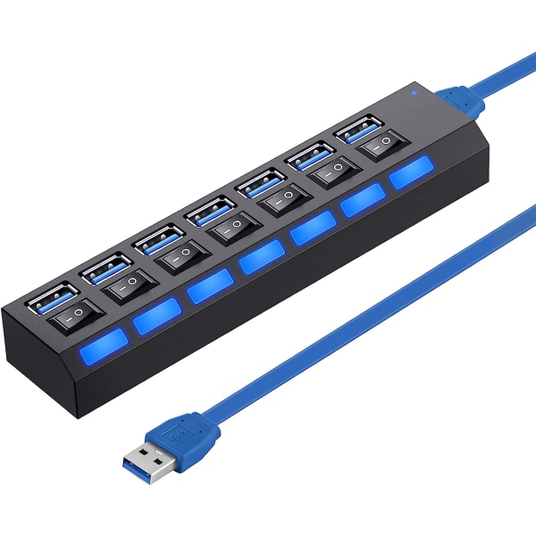 Multiport USB-splitter, 7-port USB 3.0-hub, USB A-datahub med I