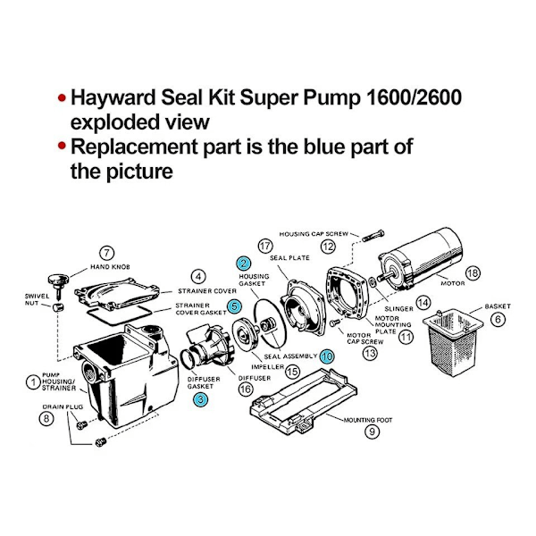 O-ring reparasjonssett for Hayward Super SP2600 1600 2600X pumpe