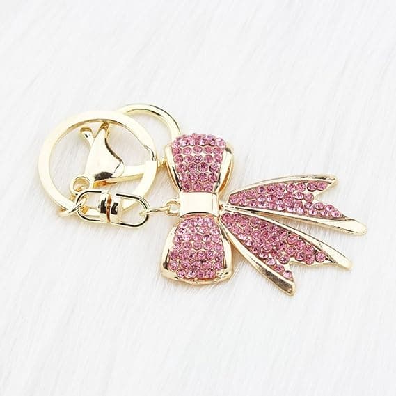 1 stk. Pink Rhinestone Bow Nøglering, Søde Gaver til Kvinder og Piger