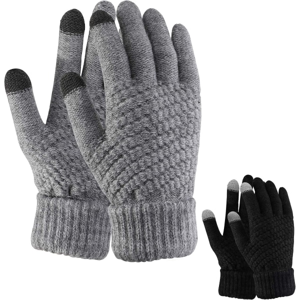 2 par vinterstrikkede handsker til kvinder, par varme handsker, Tou