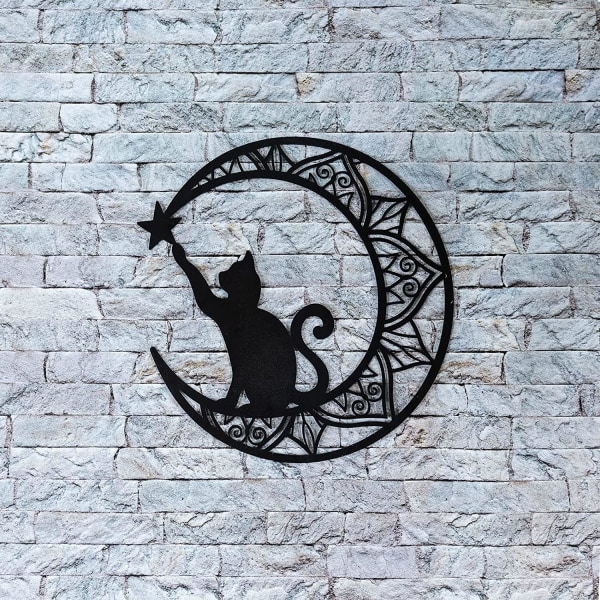 13-tums (Cat Scratched Stars) Metal Cat Wall Decor, Black Cat Wal