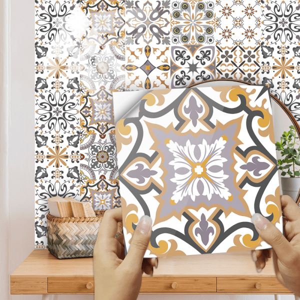 Set of 10 pcs 15 x 15 cm Golden Yellow Moroccan Tile Stickers,  S