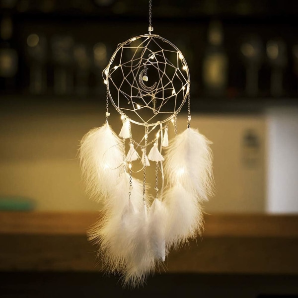 Small Dream Catcher with LED Light, Handmade Feather Dreamcatcher