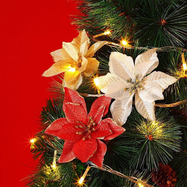 36 kpl jouluinen poinsettia-koriste, keinotekoinen glitter-joulukukka