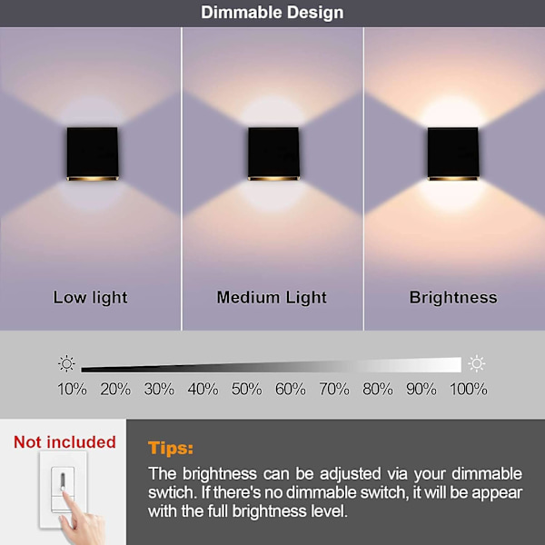 Svart vegglampe med dimmer, varmt hvitt, 12W, berøringsvegglampe