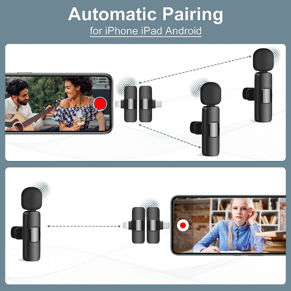 Trådløs mikrofon til iPhone iPad Android, Plug Play Lavalier f