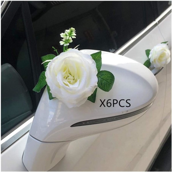 Wedding Car Decoration Ribbon Simulation White Rose Artificial We