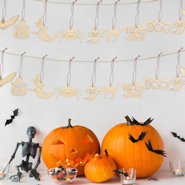 60 Pakke Halloween Treflis Trebrikker Halloween Tretreornamenter