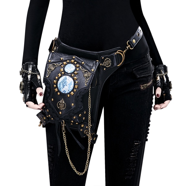 Gotisk vintage steampunk väska kvinnor läder bältesväska multifunktion