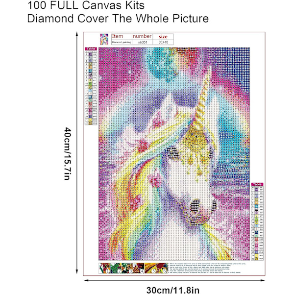 5D Diamant DIY Maleri Kits, 30x40cm Fuld Bor Unicorn Diamant