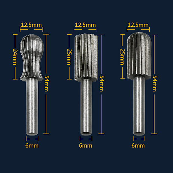 6-pack 6 mm dubbelskurna volframfräsar med volframskaft