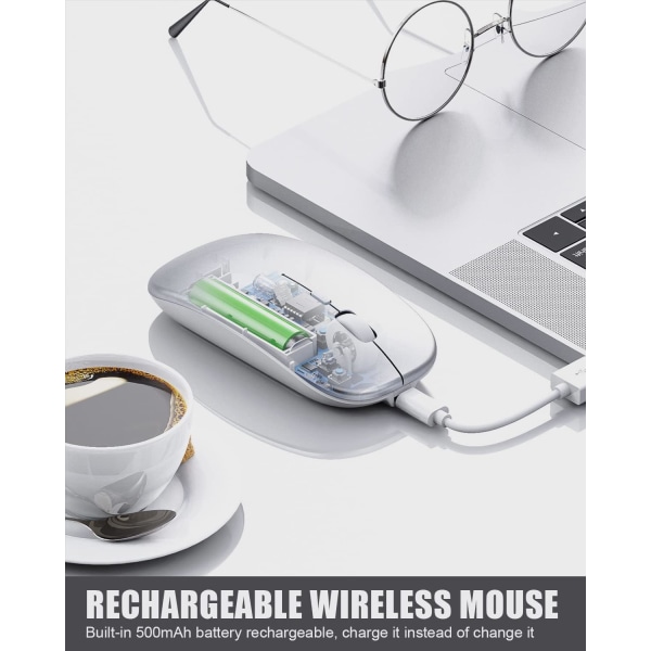 Trådlös LED-mus, 2,4G uppladdningsbar 1600 DPI Silent Wireless Co