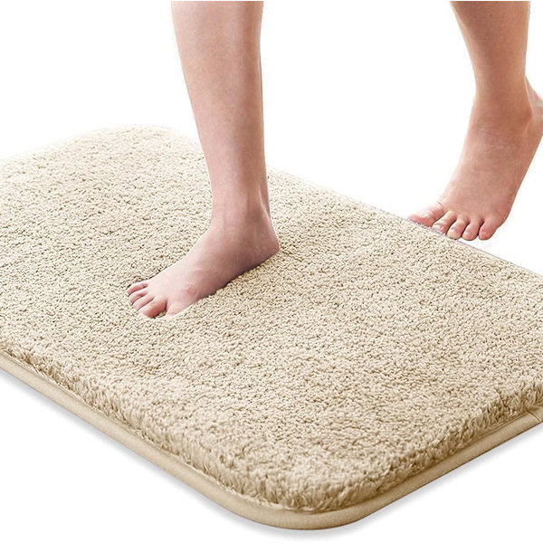 Beige badeværelsestæppe absorberende skridsikkert, blødt og hudvenligt, Wa
