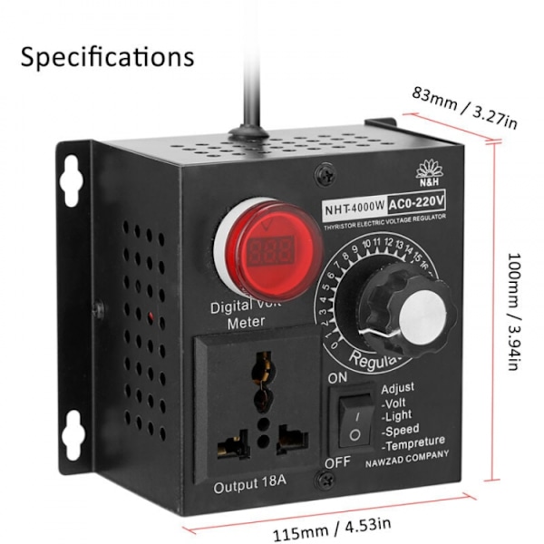 SCR stegløs spenningsregulator med indikatorlys, dimming, spe