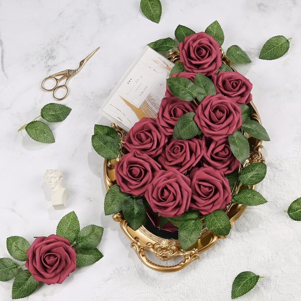 Vinröd konstgjord ros, 25 stycken presentask med 8CM konstgjord
