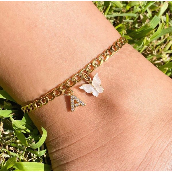 Forgyldt Fin Butterfly Initial Anklet Håndlavet Cub