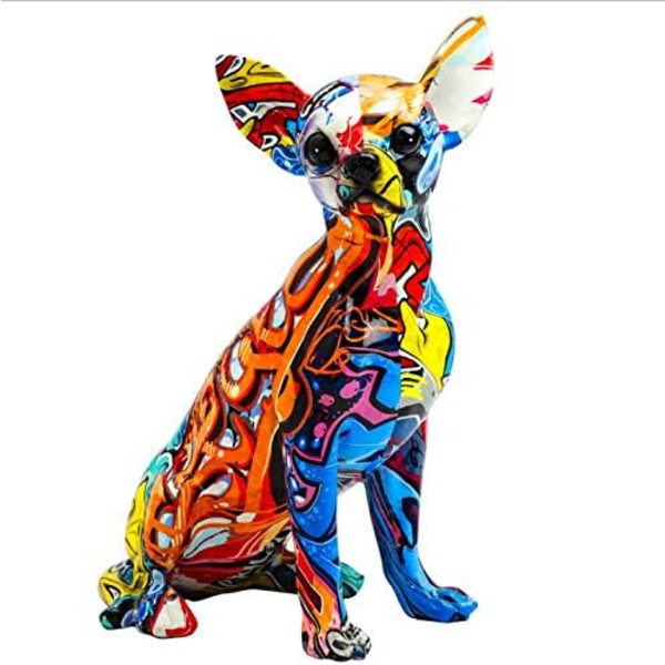 Hundstaty, Resin Sittande Chihuahua Hundfigurer, Idé, Graffiti