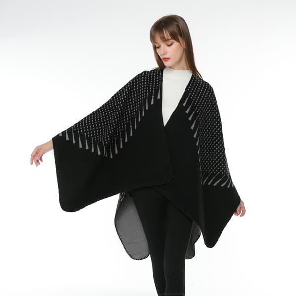Grå Dame Poncho Ull Vinter Oversized Teppe Sjal Ekstra Stor