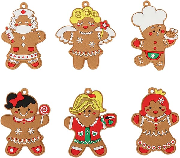 6 stk pepperkake mann assorterte dekorasjoner plast pepperkake