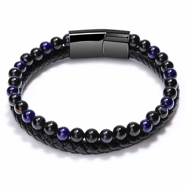 Ægte læder blå sten 21cm original herre armbånd lavet af 6