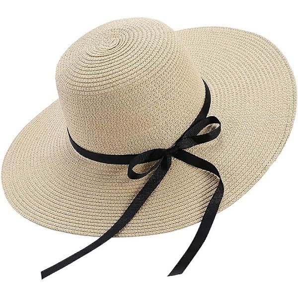Solhatte Sommerhat til kvinder, stor hat, bred skygge, strå, foldbar