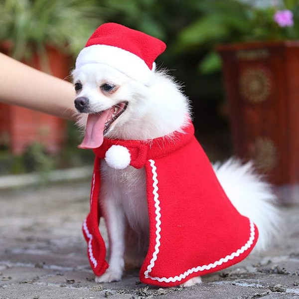 Rød fløjls julekappe Fancy Dress Hvalp Kostume Kæledyr Jul
