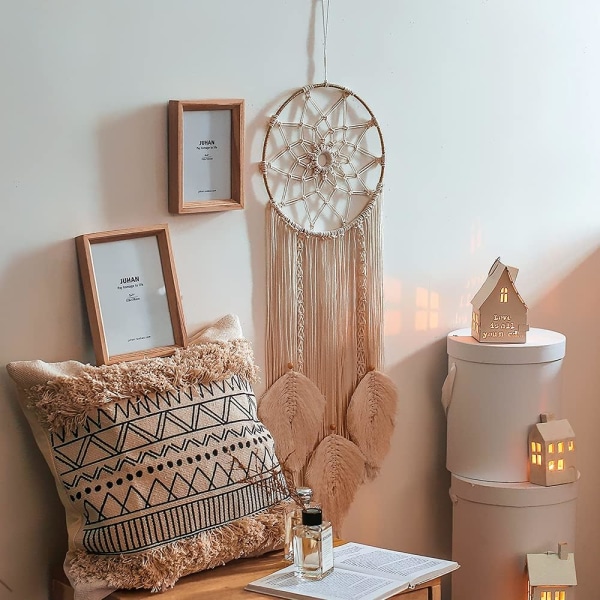 Macrame drömfångare, stor vävd fjäder väggdekoration tofs