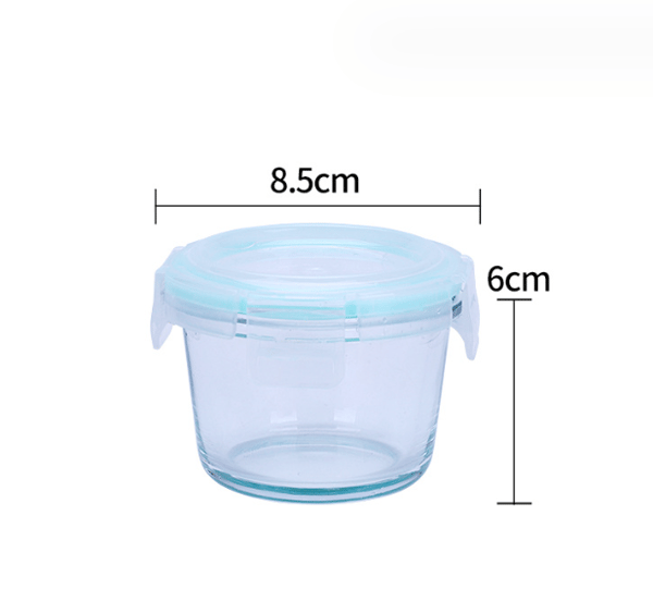 Glasbehållare, rund 130 ml, transparent, med blått lock, 2-pack