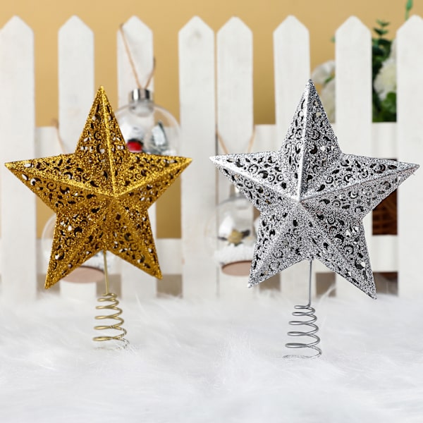 Sølvfarget juletretoppstjerne - 23 cm - Glitrende - Luksuriøs