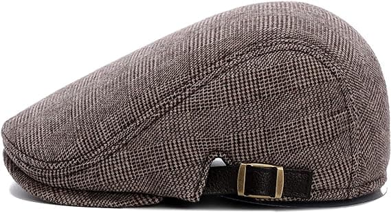 Herre Flat Beret Cap Justerbar Flat Hat Høst Vinter（Coffee-Pla